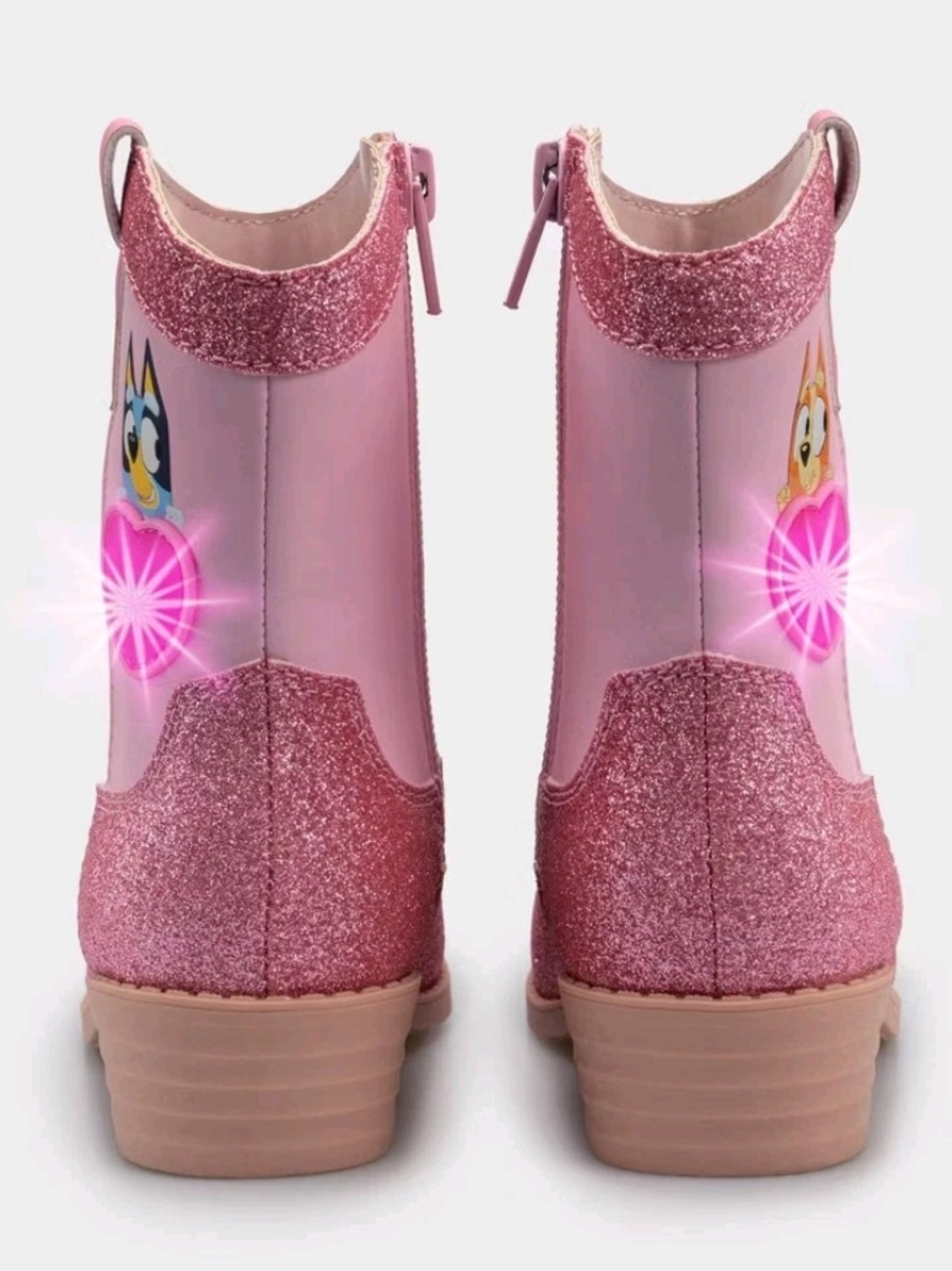 Toddler Westrn Bluey Pink Glitter Light-Up Ankle Boots
